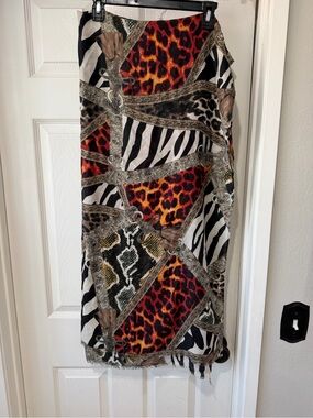 Animal-Print Lightweight Scarf Wrap in Red, Black & White